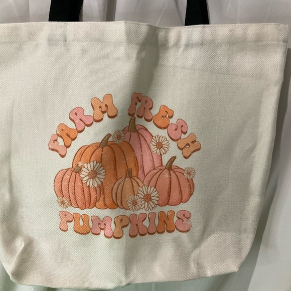🔥SALE $12🔥Handmade Canvas Tote Bag, Farm Fresh Pumpkins, 15” X 18” X 5” Large - Picture 2 of 5